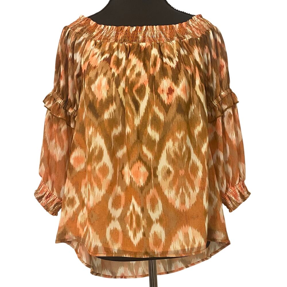 NWT Shyanne Ikat Peasant Blouse Off Shoulder Smocked Boho Western SM Rodeo Ranch